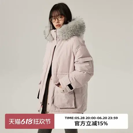 omont蛋挞家90白鸭绒复古巴恩风工装派克服冬保暖连帽羽绒服商品大图