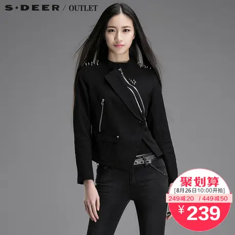 s.deer圣迪奥女装春秋装新款2017朋克风短款上衣外套S15182262图片