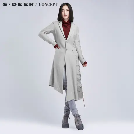 sdeer圣迪奥女装自由灵动线迹绣花翻领大衣S16381837图片