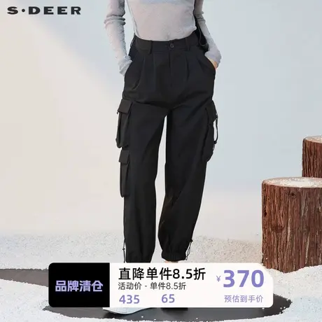sdeer圣迪奥女装个性立体口袋松紧工装长裤S222Z0808图片