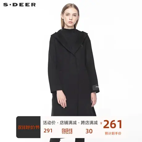 sdeer圣迪奥复古港味外套休闲字母几何贴布束腰长款风衣S18481857图片