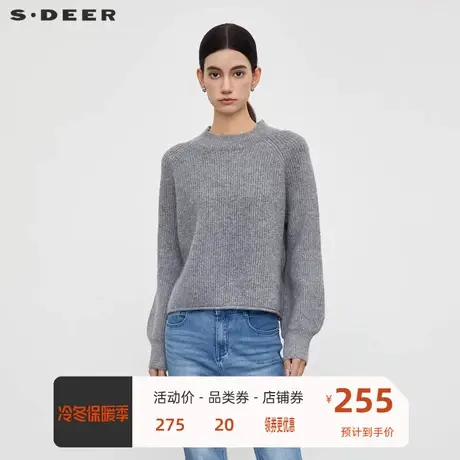 sdeer圣迪奥女装罗纹圆领插肩袖宽松针织衫S23463511图片