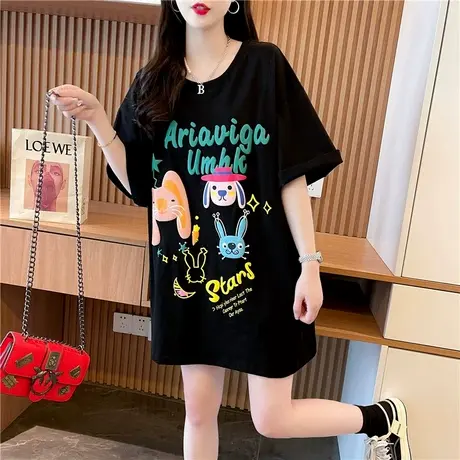 卡通印花纯棉短袖T恤女夏季新款韩版宽松百搭大码160斤胖mm上衣潮商品大图
