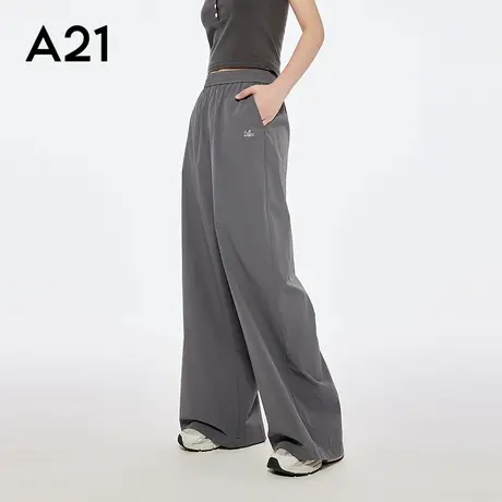 a21女装夏季新款宽松显瘦垂感薄款松紧腰休闲裤女款阔腿长裤子商品大图