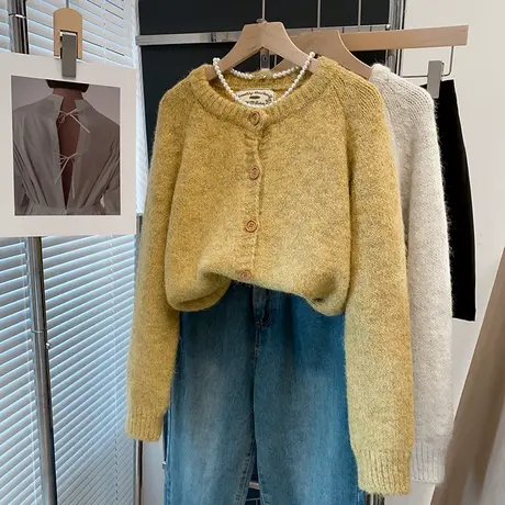 圆领毛衣外套女2025春秋冬新款宽松慵懒风上衣洋气外穿针织开衫潮商品大图