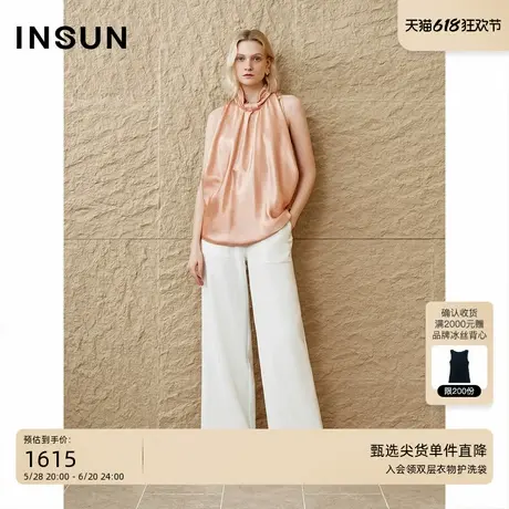 INSUN恩裳2025夏季挂脖式设计感醋酸无袖上衣商品大图