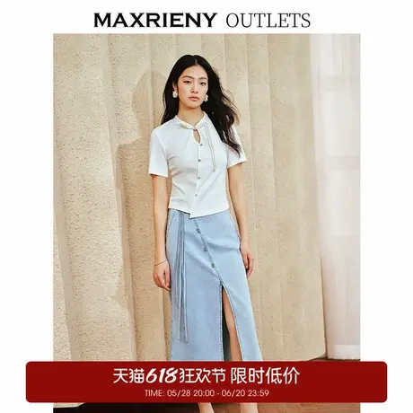 【奥莱】MAXRIENY中式韵味新中式T恤流苏盘扣上衣女修身商品大图