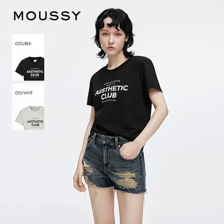 MOUSSY 2025夏季新品裂纹字母印花纯棉正肩短袖T恤028ISA90-1002图片
