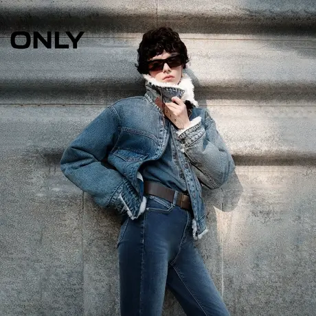 ONLY2025秋季新款复古帅气毛绒拼接领口保暖牛仔外套女商品大图