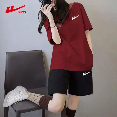 ZH回力红色运动套装女夏季2025年新款夏装小个子短裤上衣一整套女图片