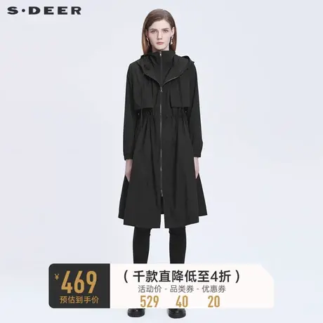 sdeer圣迪奥女装高领连帽收腰拼接长款风衣S22161801🥙商品大图