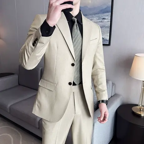高端定制工艺羊毛西服男春季新款商务通勤西装男两件套活袖衩礼服图片