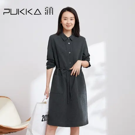 蒲PUKKA 女装气质连衣裙2023春装新款设计感棉麻衬衫裙商场同款图片