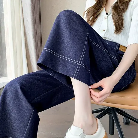 八分薄款直筒牛仔裤女夏季新款高腰宽松显瘦小个子九分冰丝阔腿裤商品大图