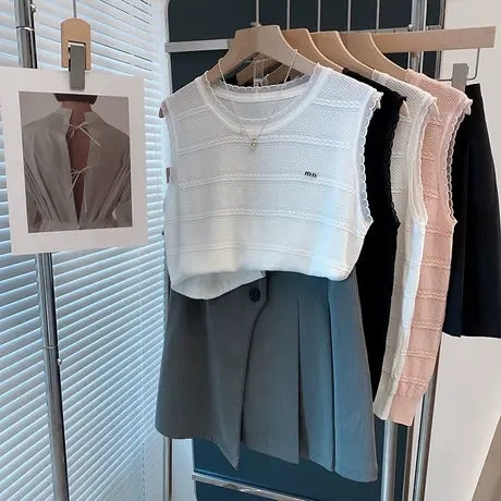 圆领冰丝针织衫女2025春夏新款蕾丝内搭上衣薄外穿无袖背心t恤潮商品大图