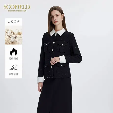 【羊毛】Scofield女装气质小香风针织开衫单排扣拼接冬季商品大图