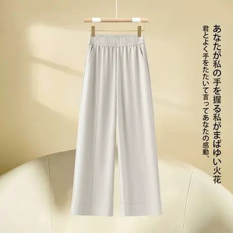 时尚简约九分阔腿裤女夏季2025新款松紧腰薄款显瘦百搭直筒休闲裤商品大图