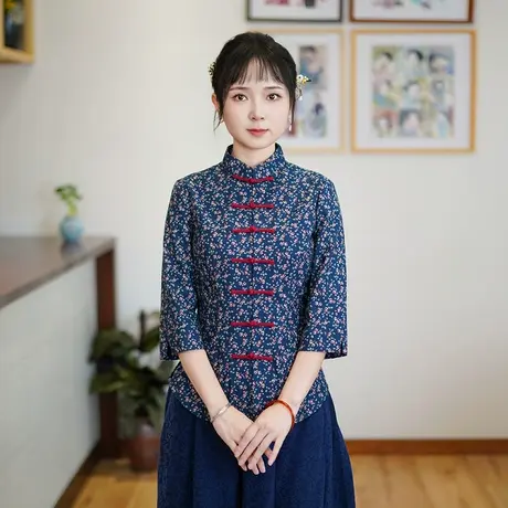 筠雅秋季新款中国国风上衣复古显瘦旗袍式上衣时尚气质上衣24J229商品大图