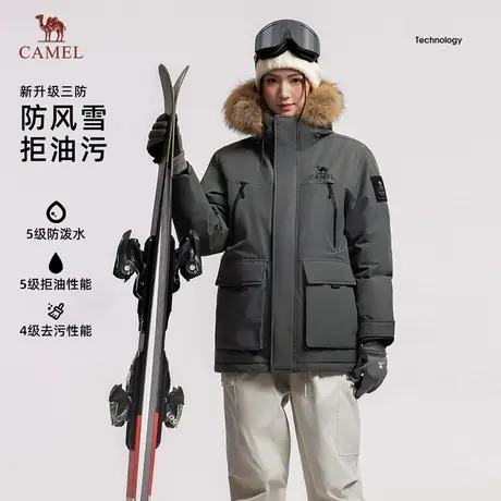 骆驼男装派克羽绒服男冬季新款2025三防加厚保暖大毛领工装外套男图片