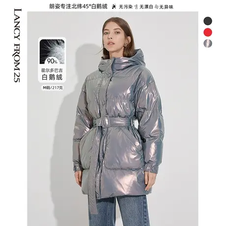 朗姿连帽宽松鹅绒面包服女秋冬奥莱新款时尚中长款加厚羽绒外套图片