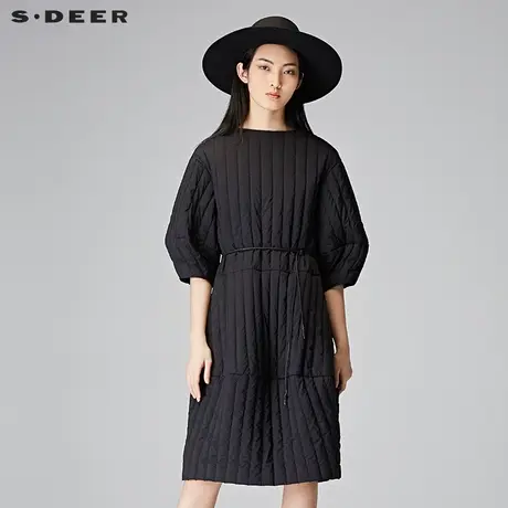 sdeer圣迪奥2018冬装气质淑女条纹茧型薄款羽绒服连衣裙S17481228商品大图