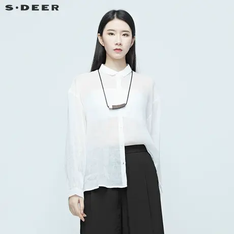 sdeer圣迪奥女装夏季网纱蕾丝拼接白色长袖衬衫S20280502🏼商品大图