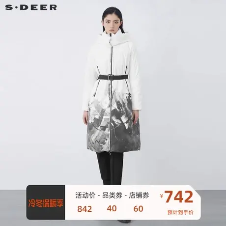 sdeer圣迪奥女装高领连帽字母印花收腰长款羽绒服S21482454📟商品大图