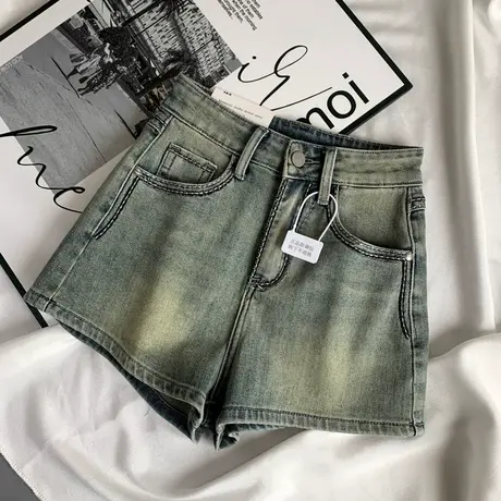 明线设计感韩版高腰牛仔短裤女2025春季新款弹力简约百搭a字阔腿商品大图