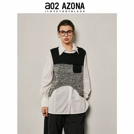 a022025秋季新款马甲针织外穿宽松版通勤风无袖撞色拼接毛衫背心图片