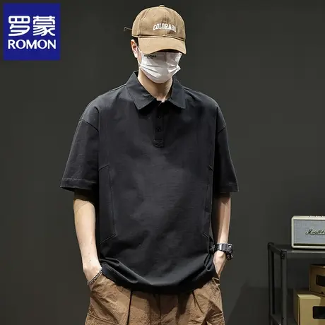 罗蒙纯棉美式简约男士polo衫2025夏季新款重磅宽松休闲短袖T恤N1Z图片