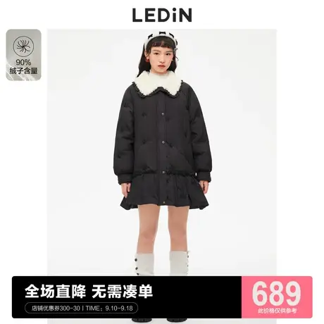 乐町蝴蝶结珠绣中长羽绒服2022冬季新款女C2ACC4602图片