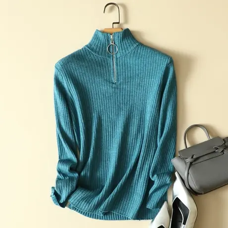 秋冬新款纯色洋气毛衣女半高领修身长袖针织衫上衣百搭套头打底衫图片