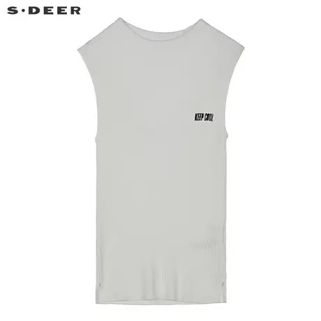 sdeer圣迪奥2019夏新款简约时尚圆领字母开衩无袖针织衫S19283509图片