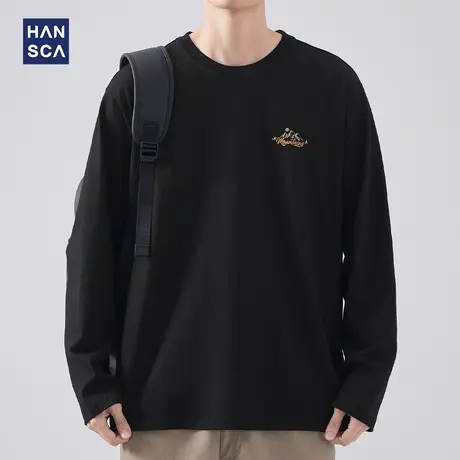 hansca 重磅美式印花长袖t恤男潮牌春季新款圆领套头上衣休闲卫衣图片