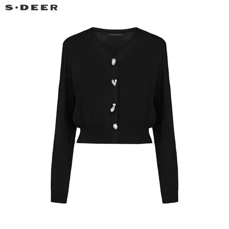 【直播秀】sdeer圣迪奥女罗纹V领趣味纽扣开衫针织衫S24183508图片