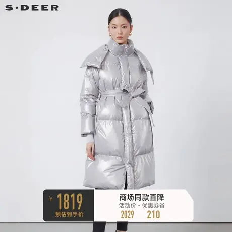 sdeer圣迪奥女装高领收腰肌理亮面长款羽绒服S22482411图片