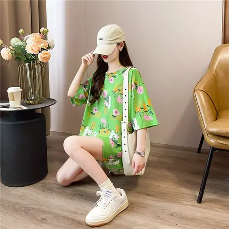 设计感小众短袖t恤女夏季韩版宽松大码女装中长款下衣失踪上衣服图片