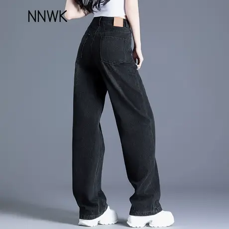 清仓黑灰色阔腿牛仔裤女2025春秋季新款高腰窄版直筒裤子加绒长裤商品大图