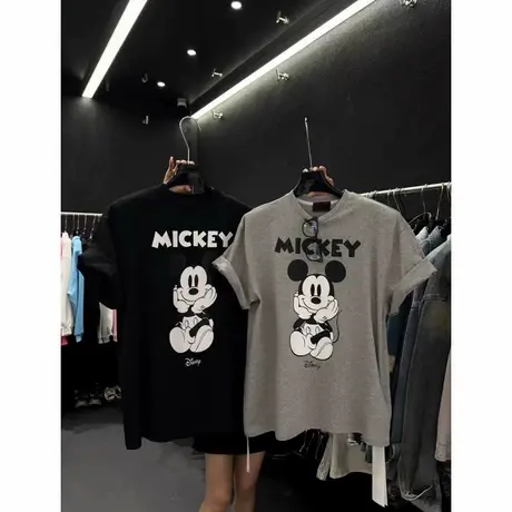 韩国东大门2025春夏新款美式休闲宽松垫肩卡通印花短袖T恤女上衣商品大图