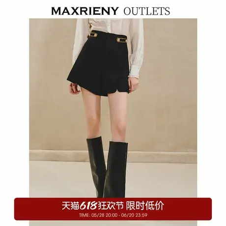 【奥莱】MAXRIENY宫廷复古风裤子款经典黑宫廷金扣刺绣短裤商品大图