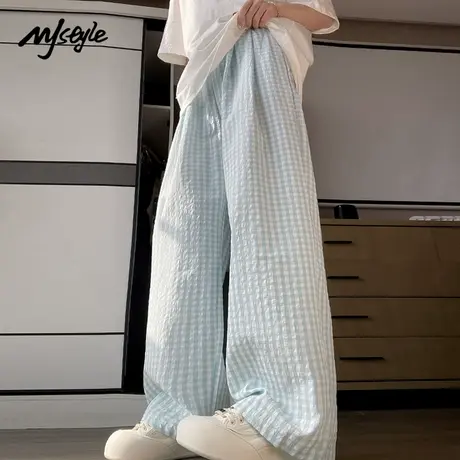 MJ STYLE格子裤女2025新款夏高腰直筒裤宽松山本裤高腰百搭阔腿裤商品大图