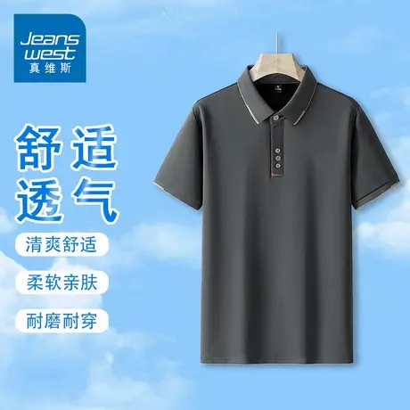 GQ真维斯翻领短袖T恤男夏季冰丝Polo衫舒适时尚直筒半袖上衣外穿图片