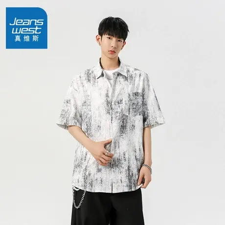 N5真维斯男士短袖衬衫2025夏季新款立体纹理男生休闲宽松百搭衬衣商品大图