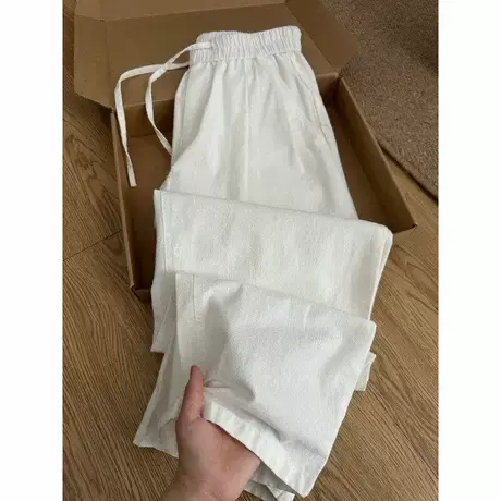 白色轻薄透气天丝亚麻休闲裤男夏日松弛感老钱风裤子宽松阔腿长裤商品大图