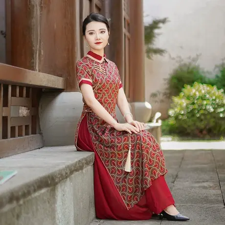 筠雅夏季新款改良旗袍女复古时尚优雅改良年轻款新中式女装24F007商品大图