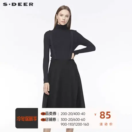 sdeer 圣迪奥女装休闲简约搭片不规则纯黑毛呢背带裙S19481116商品大图