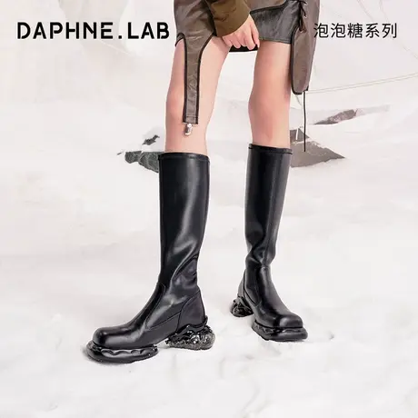 DAPHNELAB达芙妮泡泡糖长筒靴女2023新款气垫厚底长筒靴女真皮商品大图