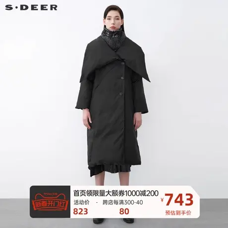 sdeer圣迪奥女装不规则领拼接围脖两件长款羽绒服S21482422🍰商品大图