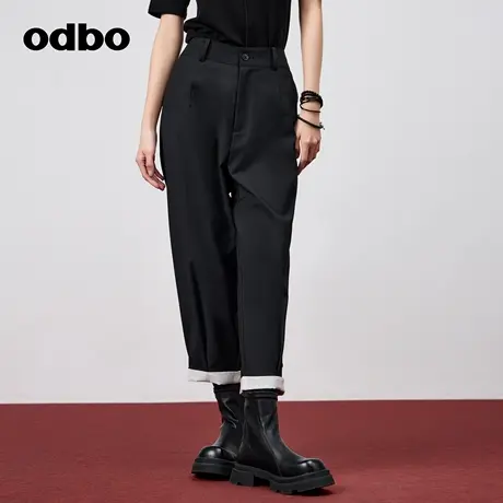 odbo/欧迪比欧原创设计春夏新款时尚休闲女裤宽松大卷边设计裤子商品大图