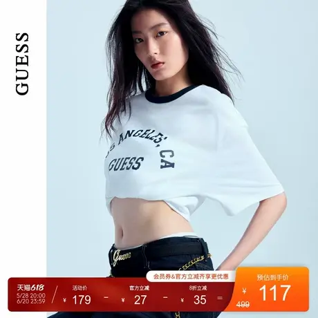 GUESS男女同款美式复古撞色百搭短袖T恤-MO2K9435K图片